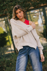 Ellis Waffle Knit Top in Light Grey - FINAL SALE