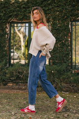 Ellis Waffle Knit Top in Light Grey - FINAL SALE