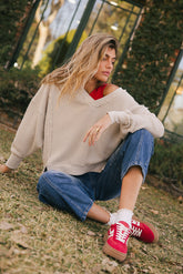 Ellis Waffle Knit Top in Light Grey - FINAL SALE