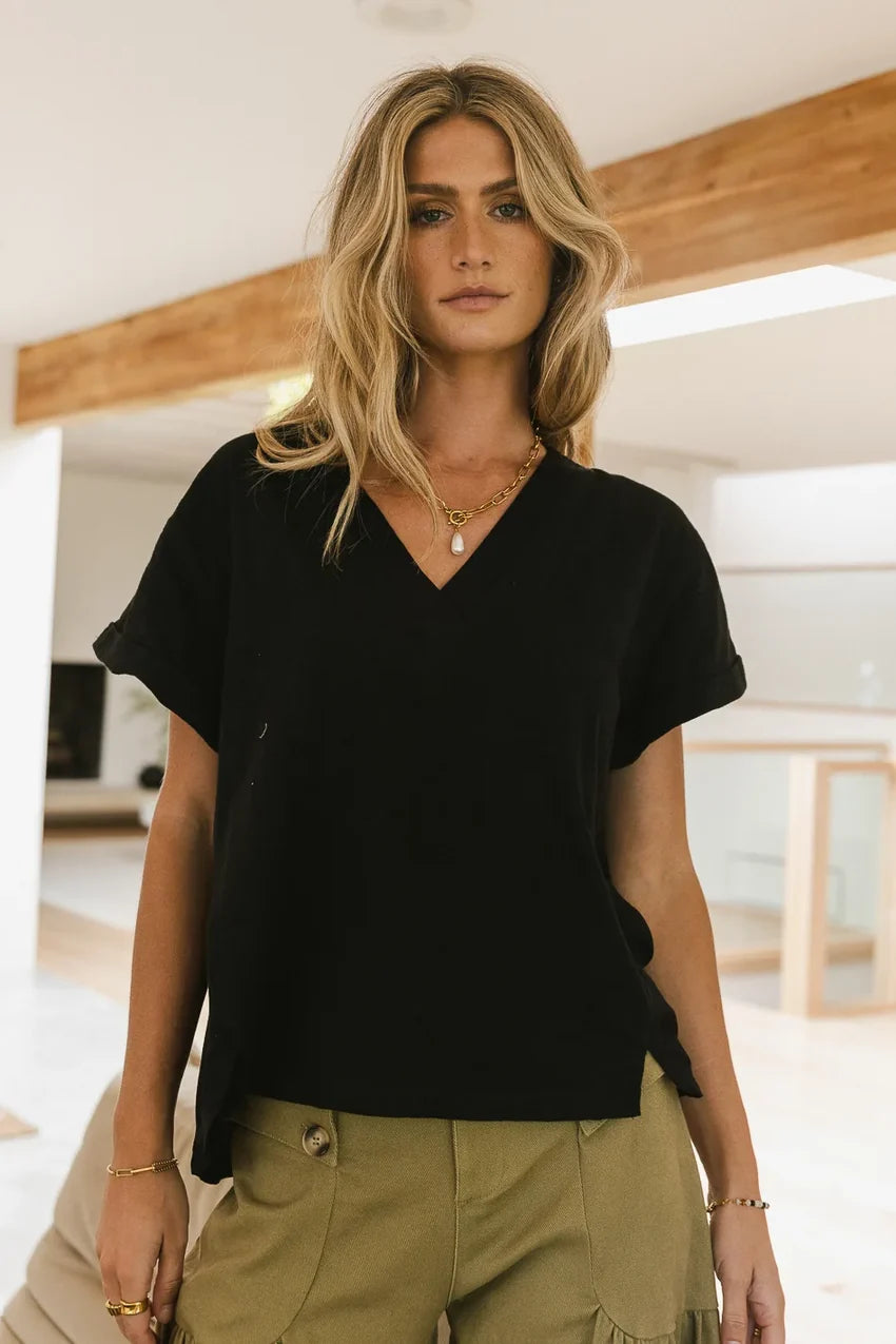 Logan Contrast Top in Black - FINAL SALE