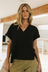 Logan Contrast Top in Black - FINAL SALE