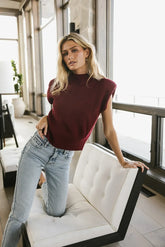 Kippa Shoulder Pad Sweater in Burgundy - FINAL SALE