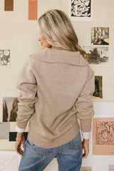 Violet Quarter Zip Sweater in Taupe - FINAL SALE