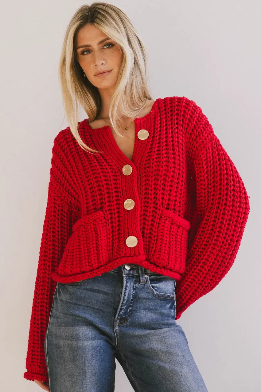 Janelle Knit Cardigan in Red - FINAL SALE