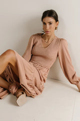 Smocked Tiered Midi Dress in Pink - FINAL SALE