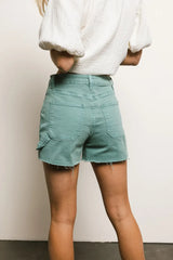 Maria Utility Denim Shorts in Teal - FINAL SALE