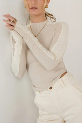 Cleo Ribbed Top in Beige - FINAL SALE