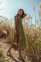 Rain Smocked Midi Dress in Green - FINAL SALE