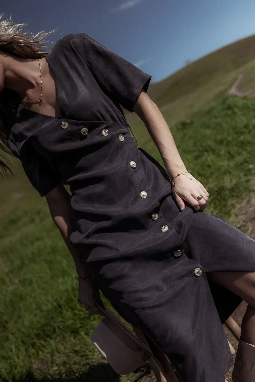 Bhar Midi Wrap Dress in Navy - FINAL SALE