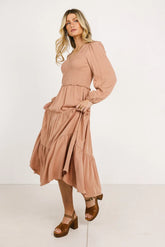 Smocked Tiered Midi Dress in Pink - FINAL SALE