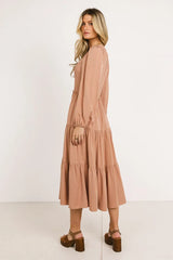Smocked Tiered Midi Dress in Pink - FINAL SALE