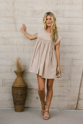 Livia Contrast Mini Dress in Taupe - FINAL SALE