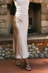 Lovinia Satin Midi Skirt in Champagne - FINAL SALE