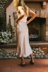 Lovinia Satin Midi Skirt in Champagne - FINAL SALE