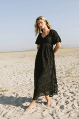 Devon Eyelet Lace Maxi Dress in Black - FINAL SALE