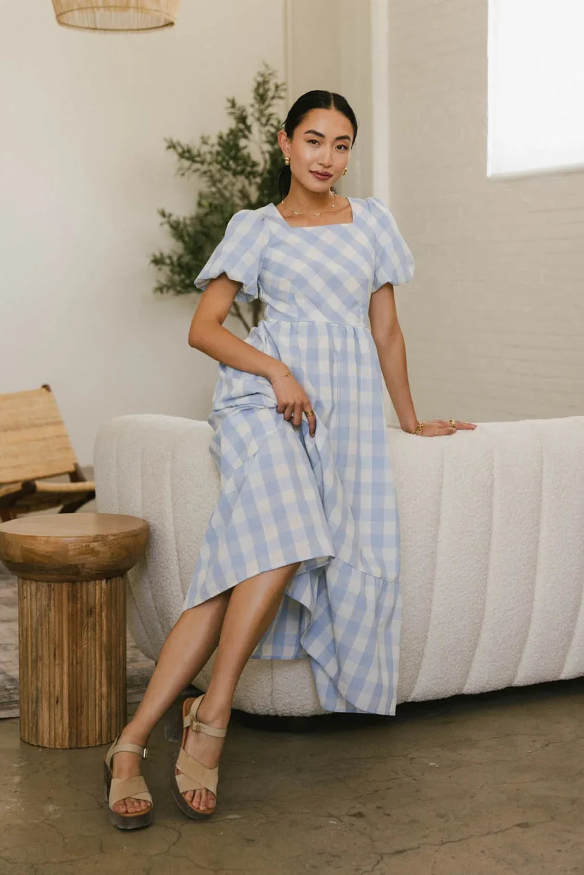 Jenna Gingham Maxi Dress in Blue - FINAL SALE
