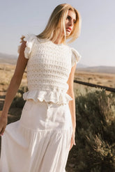 Shelly Ruffled Sweater Top in Ivory - FINAL SALE