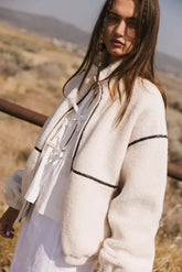 Gabby Fleece Zip Up in Cream - FINAL SALE