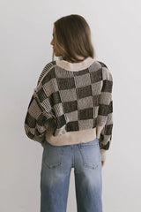 Cielo Checkered Sweater in Taupe - FINAL SALE