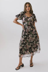 Angelique Floral Tie Dress in Black - FINAL SALE