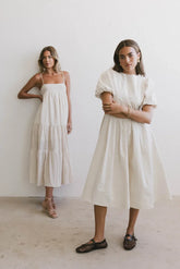 Eliana Pleated Midi Dress in Cream - FINAL SALE