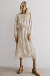 Andee Embroidered Midi Dress in Champagne - FINAL SALE