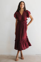 Willa Ruffle Dress in Burgundy - FINAL SALE