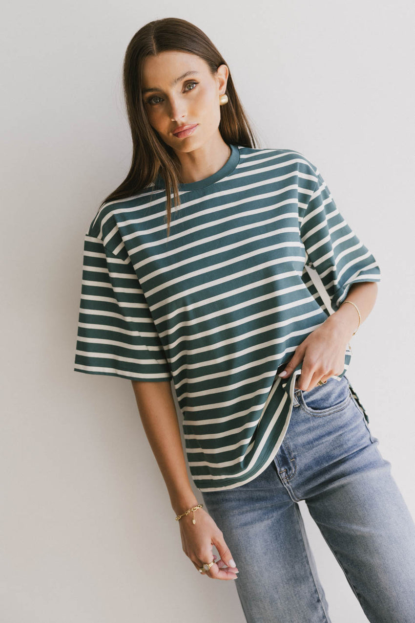 Freddie Striped Tee in Teal - FINAL SALE