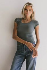 Freya Ribbed Top in Teal - FINAL SALE