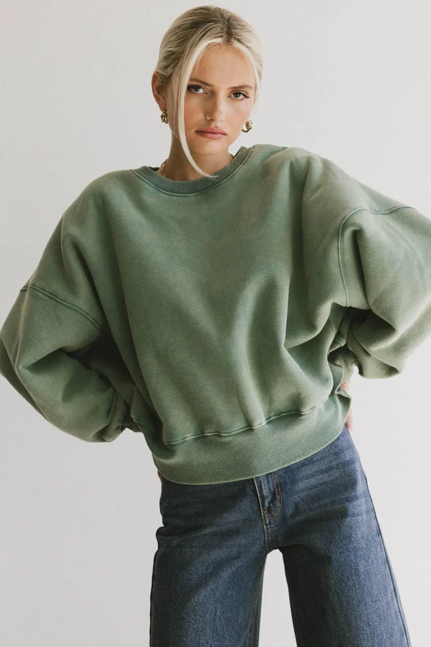 Reversible Sherpa Sweatshirt in Green - FINAL SALE