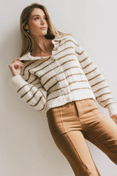 Dolly Striped Knit Cardigan in Olive - FINAL SALE