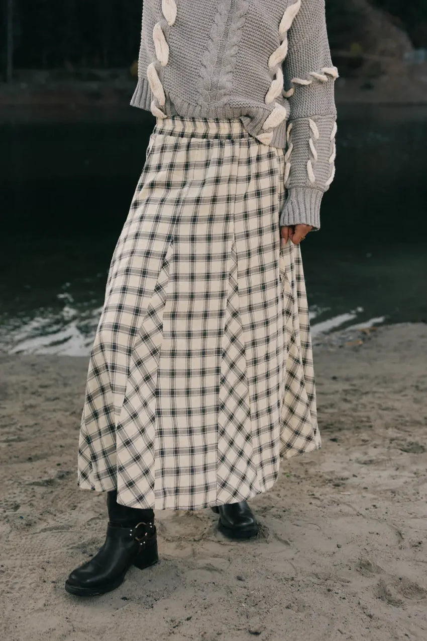 Pippin Plaid Maxi Skirt in Black - FINAL SALE
