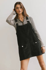 Reid Corduroy Overall Dress in Black - FINAL SALE
