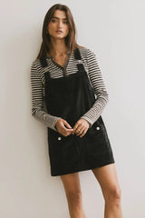 Reid Corduroy Overall Dress in Black - FINAL SALE