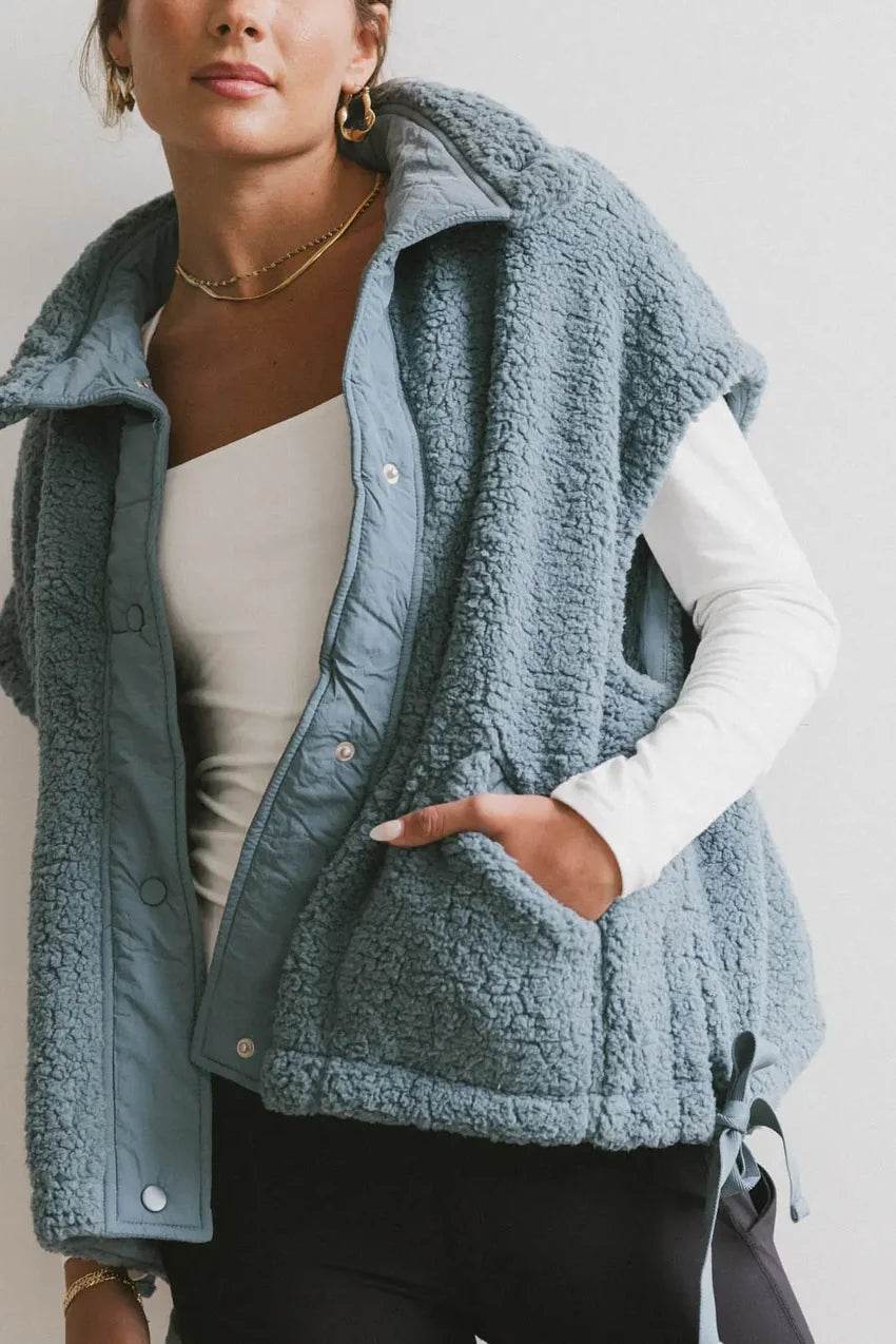 Johanna Sherpa Vest in Blue - FINAL SALE