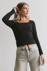 Polly Scoop Neck Top in Black - FINAL SALE