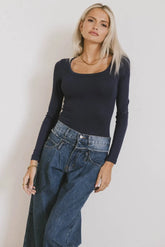 Audrey Ribbed Top in Navy - FINAL SALE