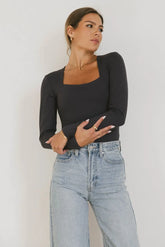 Demi Square Neck Bodysuit in Navy - FINAL SALE