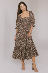 Kiran Floral Midi Dress in Brown - FINAL SALE