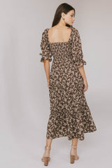 Kiran Floral Midi Dress in Brown - FINAL SALE