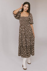 Kiran Floral Midi Dress in Brown - FINAL SALE