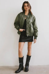 Rylee Satin Bomber Jacket in Green - FINAL SALE