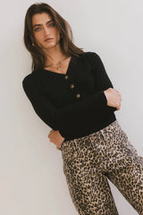 Ribbed Button Front Top in Black - FINAL SALE