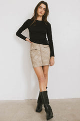 Quinlen Vegan Leather Mini Skirt in Tan - FINAL SALE