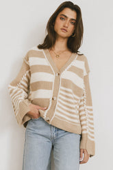Yannah Striped Cardigan in Camel - FINAL SALE