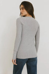 Ribbed Button Front Top in Grey - FINAL SALE