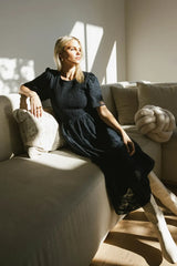 Alora Embroidered Dress in Navy - FINAL SALE