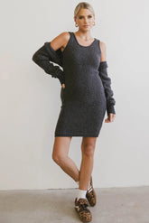 Vale Textured Knit Mini Dress in Charcoal - FINAL SALE