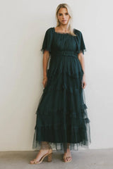 Eugena Ruffled Maxi Dress in Hunter Green - FINAL SALE