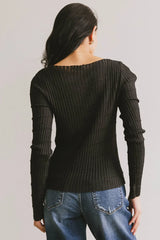 Gemma Sheer Ribbed Top in Black - FINAL SALE